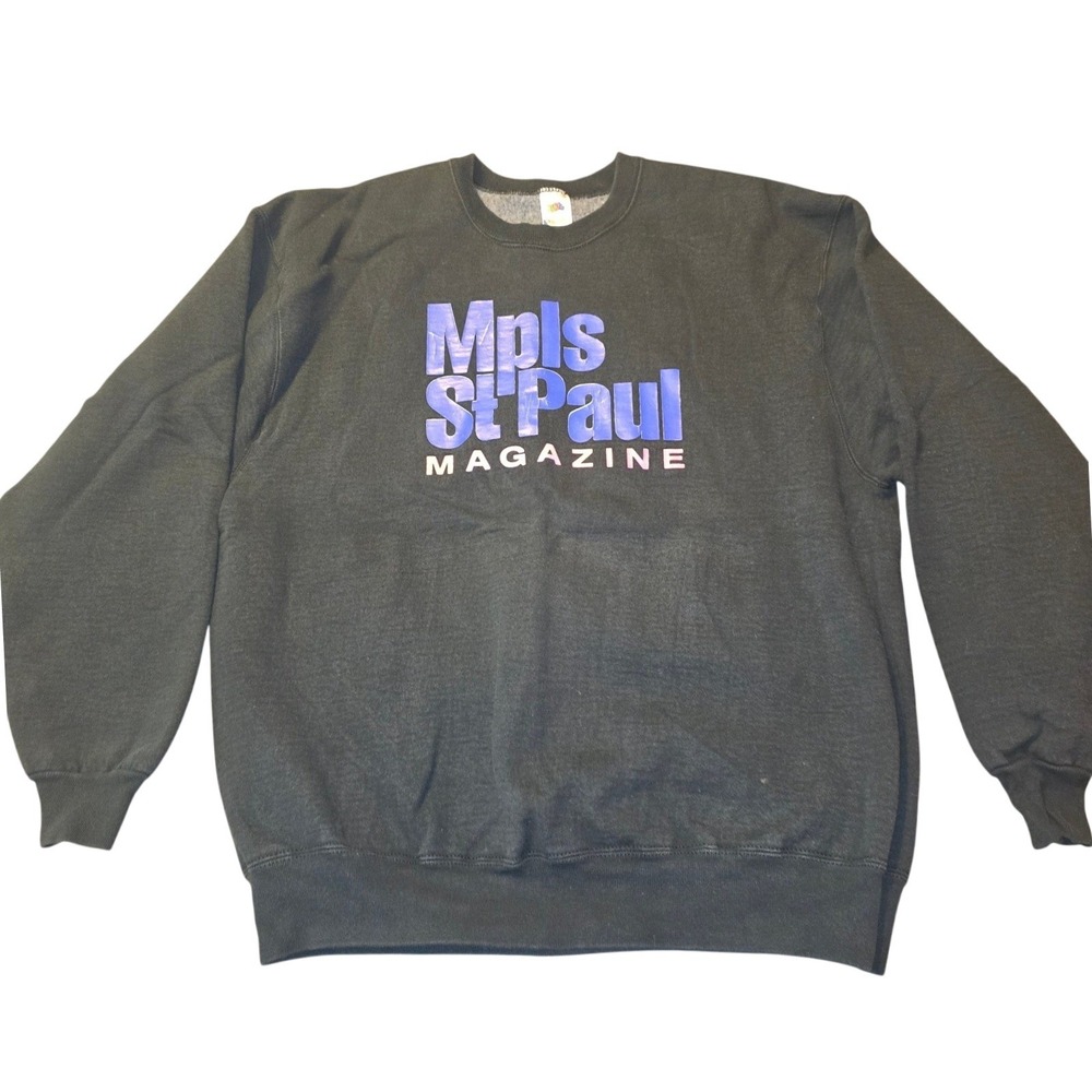 Fruit of the Loom Mpls St Paul Magazine Black Sweatshirt Size XL Vintage